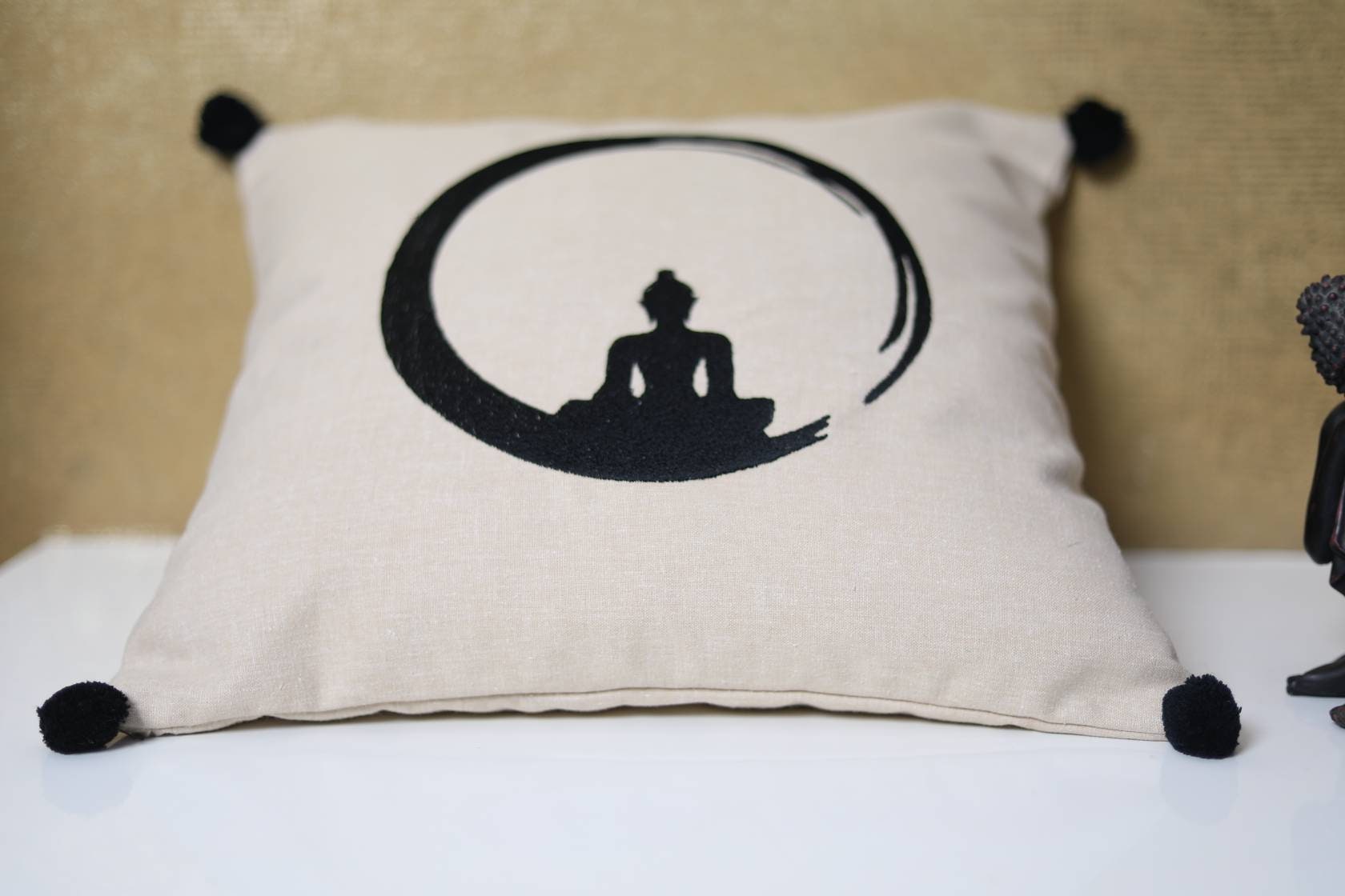Buddha cushion cover yoga pillow cover embroidery beige Etsy