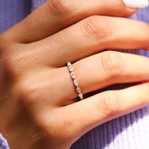 Single Shared Prong Wedding Band / Marquise Cut Moissanite Wedding Band / Marquise Full Eternity Band / Stacking Matching Bridal Band