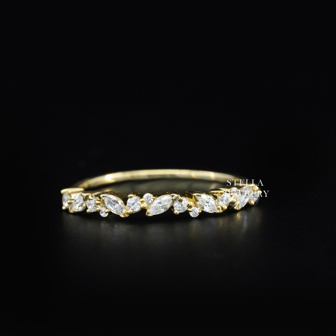 Half Eternity Marquise Moissanite Band Dainty Wedding Band Vintage Art ...