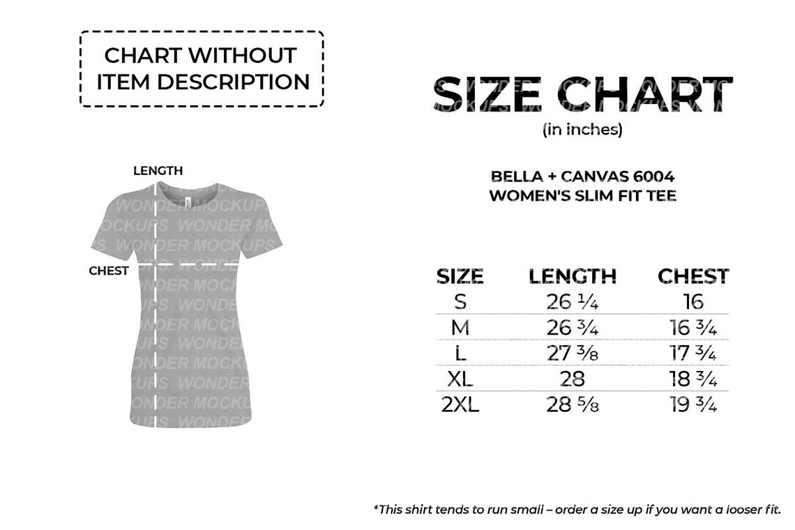 Bella Canvas 6004 Women's Slim Fit T Shirt Size Chart Etsy.