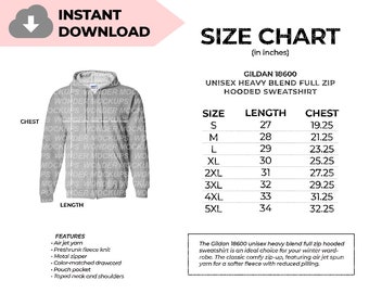 gildan full zip hoodie size chart