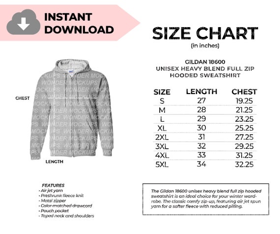 Gildan 18600 size chart sale