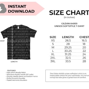 Gildan 64000 Unisex Softstyle T Shirt Size Chart for Printify - Etsy UK