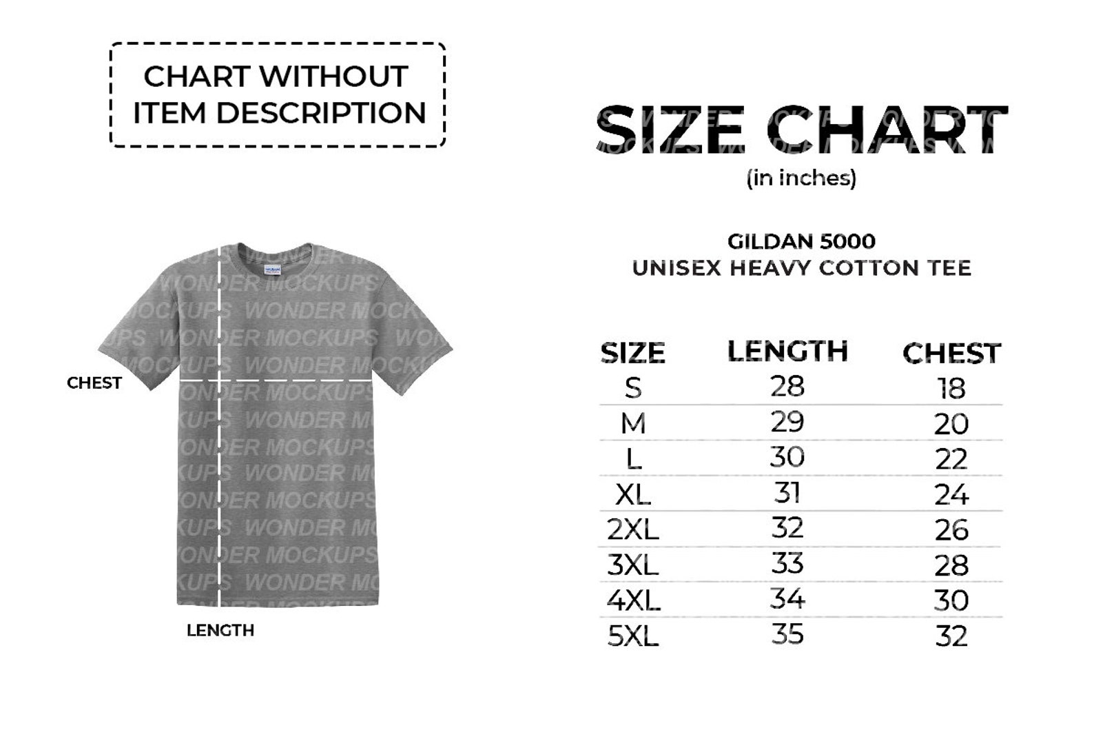 Gildan 5000 Unisex Heavy Cotton T Shirt Size Chart for - Etsy