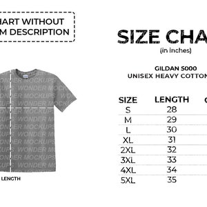 Gildan 5000 Unisex Heavy Cotton T Shirt Size Chart, for Printify ...
