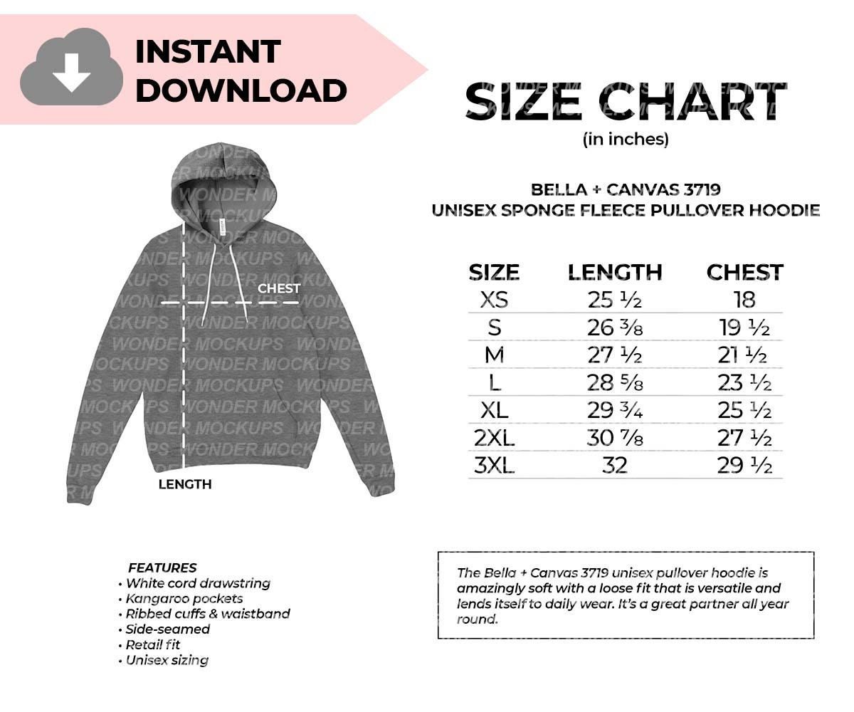 bella canvas 3719 size chart