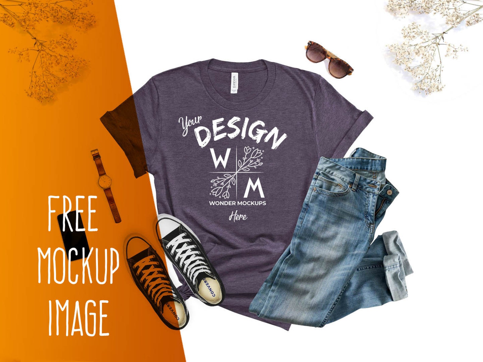 Download Bella Canvas 3001 Heather Team Purple Video Mockup Flatlay ...