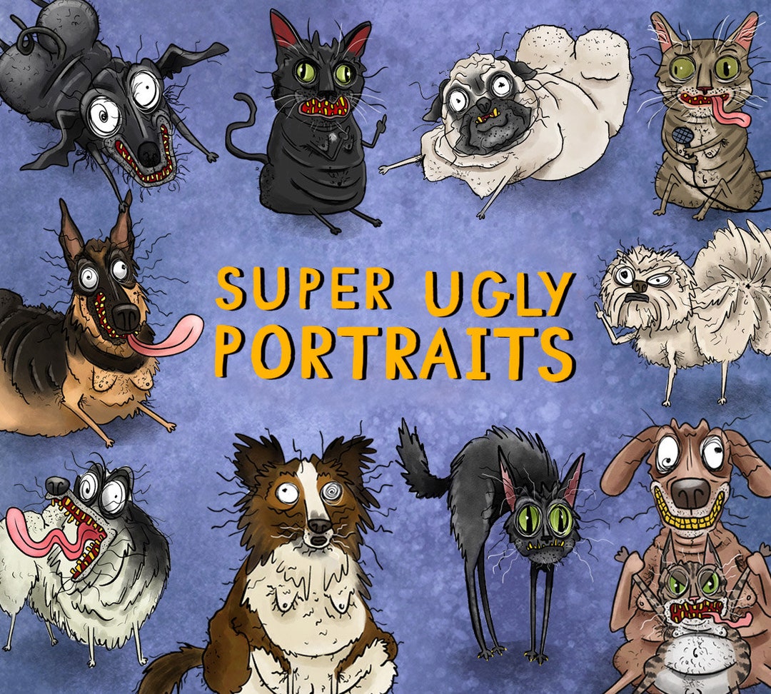 Custom Funny Pet Portrait Pet Line Drawing Unique Pet Portrait Ugly Pet ...