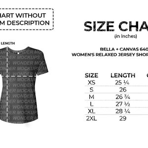 Bella Canvas 6400 Women's Relaxed T Shirt Size Chart for | Etsy
