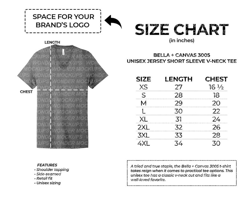 Bella Canvas 3005 Unisex V Neck T Shirt Size Chart for | Etsy