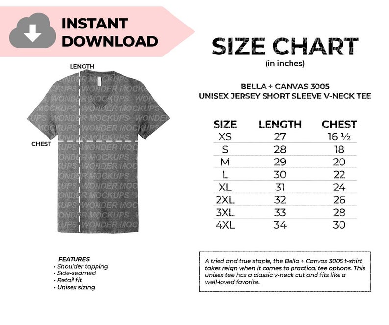 bella canvas t shirt sizing