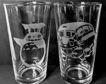 My Neighbor Totoro & Catbus Set of Etched Pint Glasses