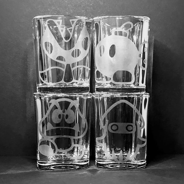 Mario Enemies Set of Etched Shot Glasses