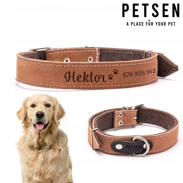 Personalized Leather Dog Collar XL, Engraved Dog Collar, Custom Dog Collar with Name, Handmade, Leather Dog Collar