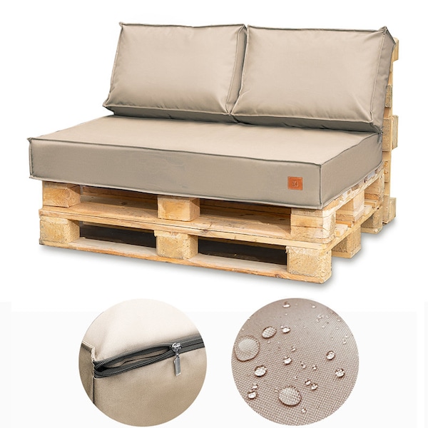 Cojines de jardín para paleta euro 120x80x15 almohada exterior RELLENO DE ESPUMA/ beige