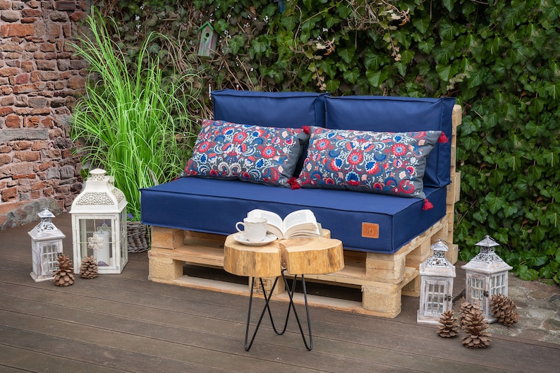 Garden cushions for euro palette 120x80x15 outdoor pillow/navy image 1