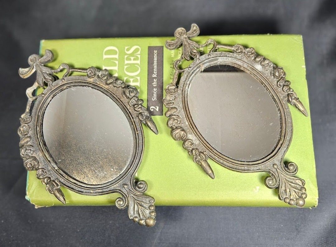 Ornate Brass Mirrors Made in Italy, Baroque Floral Design, Small