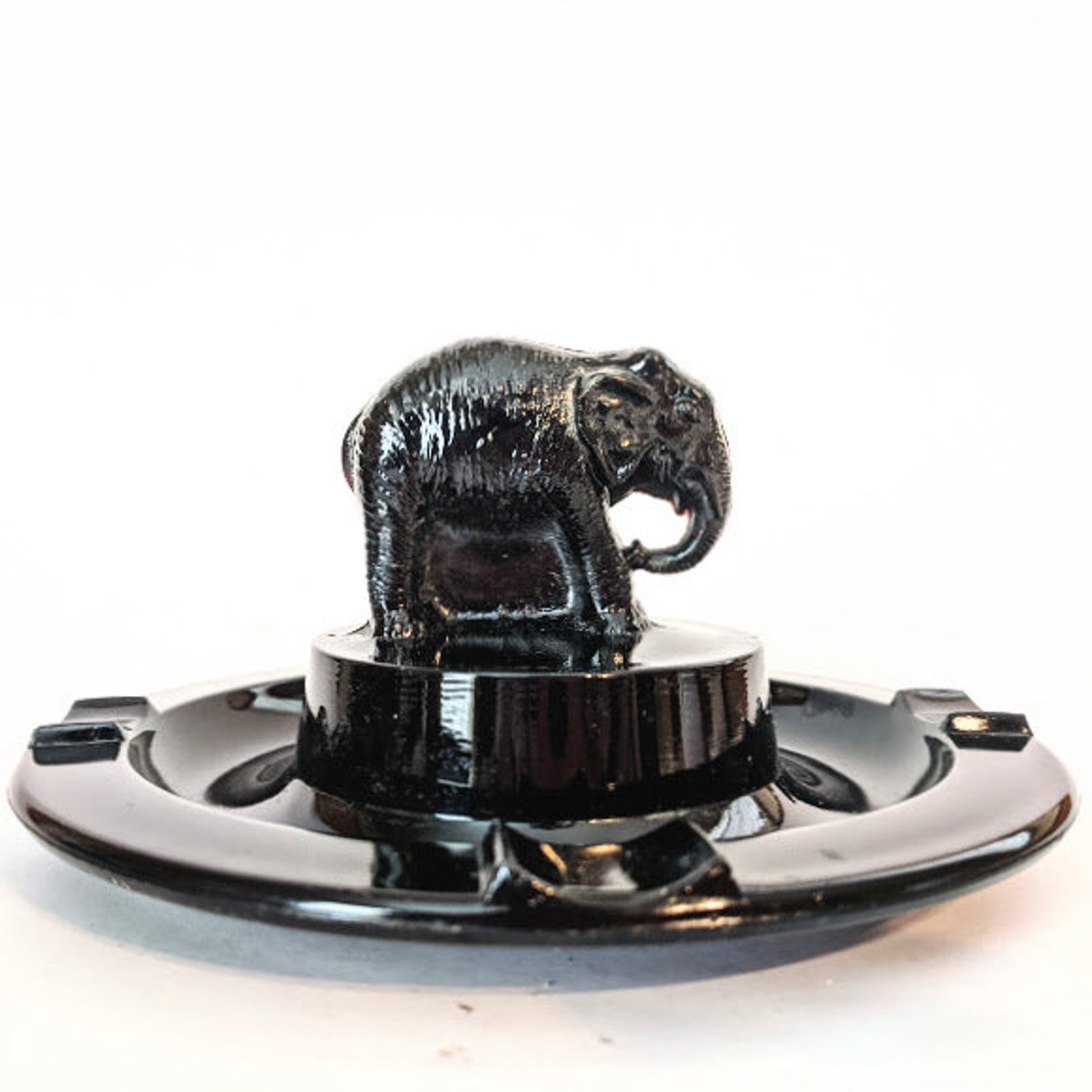 Black Amethyst Elephant Ashtray by L E Smith Vintage Unusual Etsy
