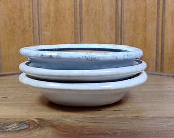Ironstone Butter Pats, Vintage Chunky with Brown and Black Bands or Stripes, Set of 3, Stained, Crazed and Mismatched