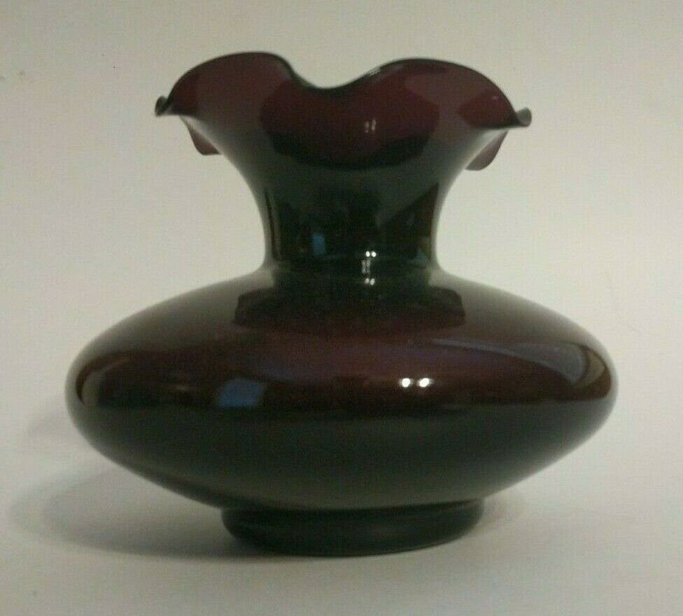Amethyst Glass Vase Ruffled Fluted Top Dark Purple or Plum Etsy