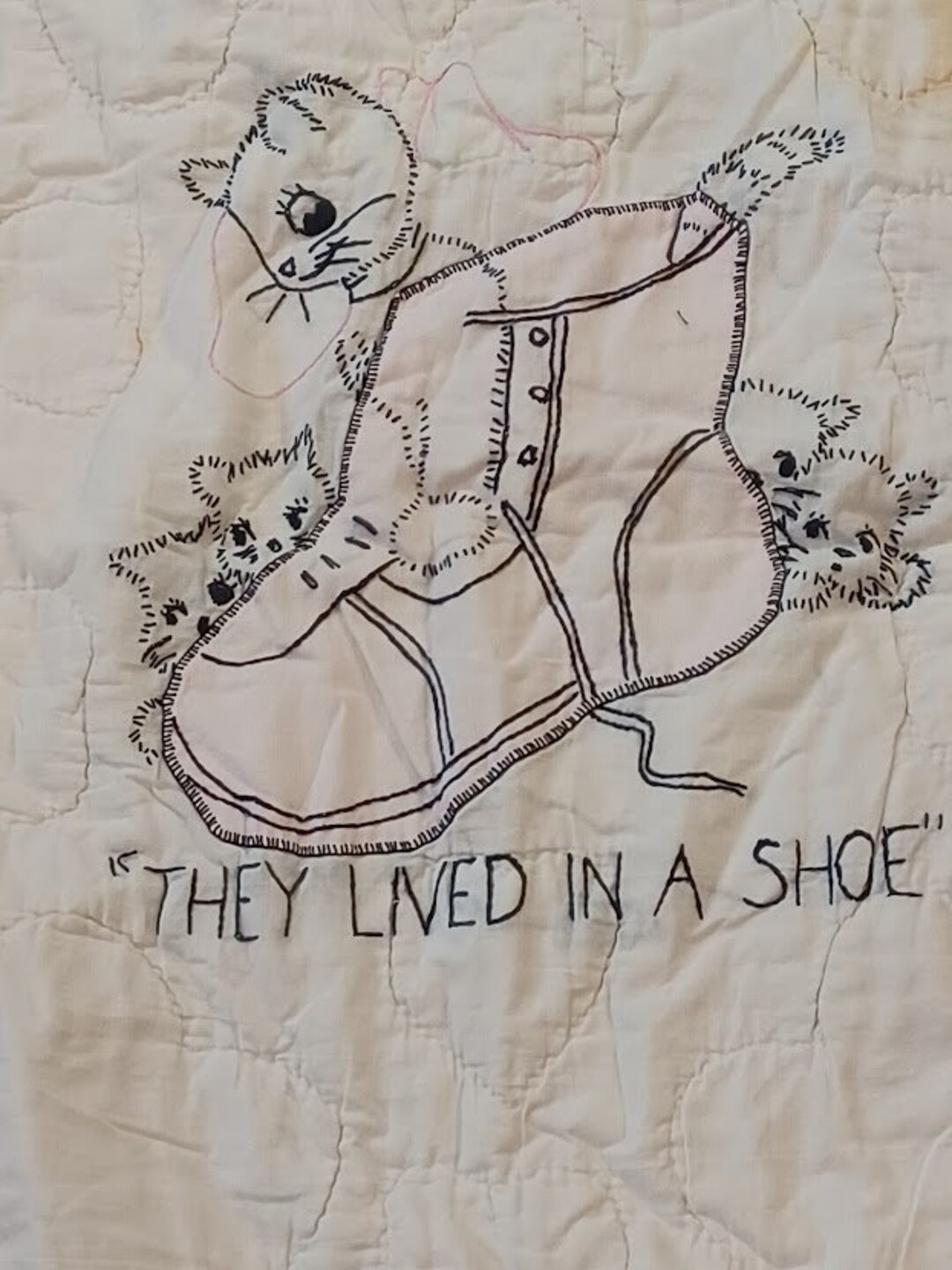 Vintage Hand Stitched Baby Quilt Embroidered Old Woman Who Etsy