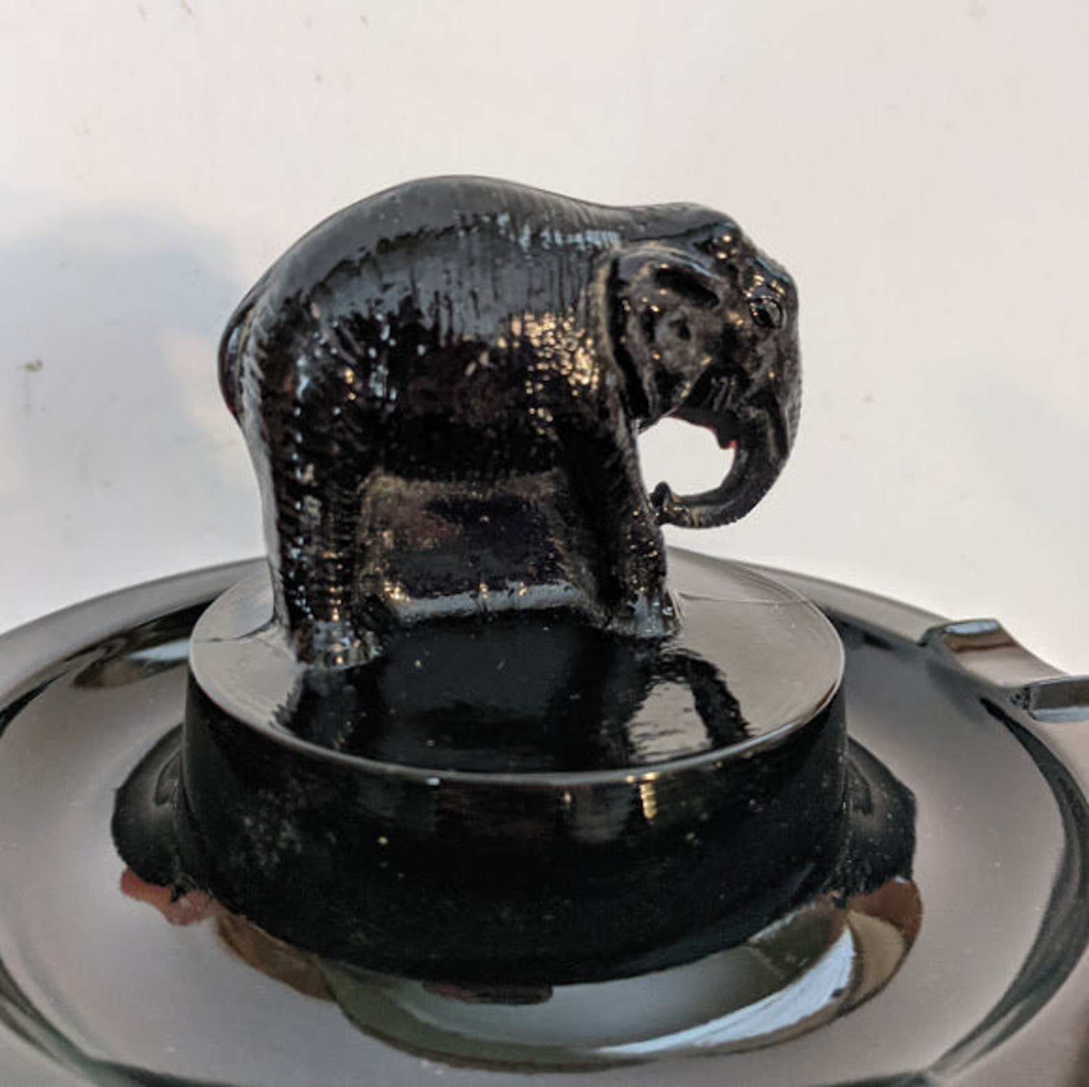 Black Amethyst Elephant Ashtray by L E Smith Vintage Unusual Etsy