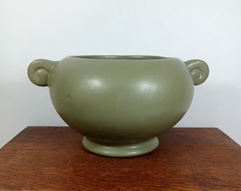 Floraline McCoy Footed Planter 452, Avocado Olive Green w/ Scroll Handles, Mid Century Modern Boho Decor, Succulent Pot, Shabby Cottage Chic