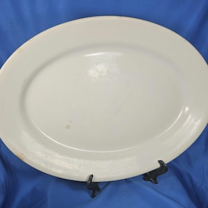 Antique White English Ironstone Platter, Alfred Meakin England, Oval, Chunky Aged Lightly Stained, Farmhouse Cottage Decor, Collector Dishes