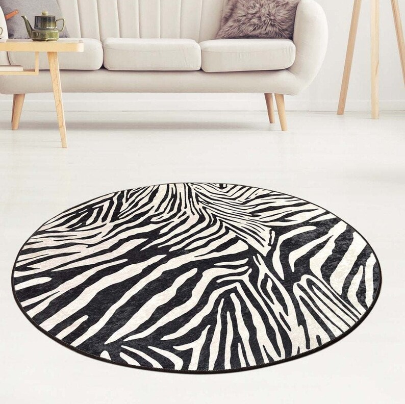 ZEBRA CIRCLE RUG Animal Print Area Rug Round Area Rug Zebra | Etsy
