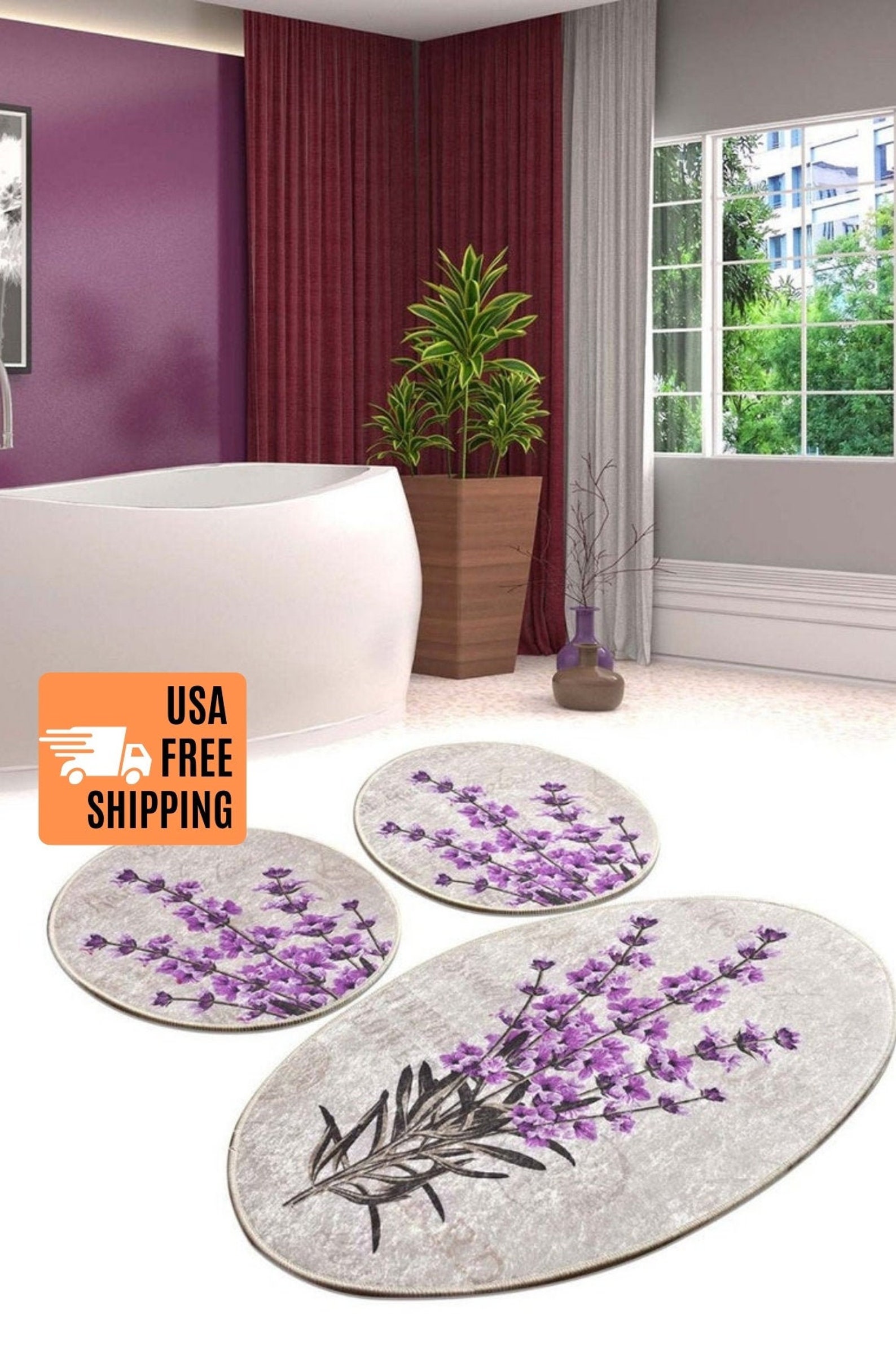 LAVENDER BATHROOM MAT set of 3 / purple bathroom set lavender Etsy