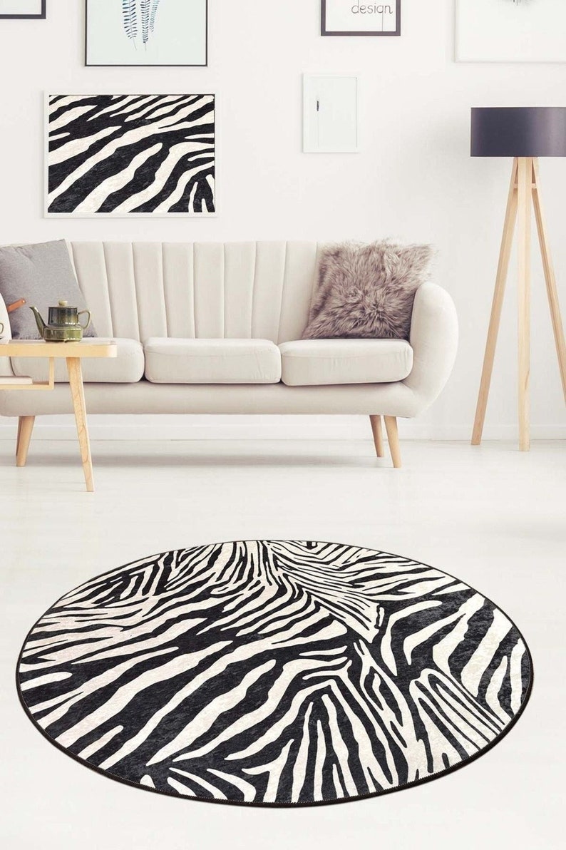 ZEBRA CIRCLE RUG Animal Print Area Rug Round Area Rug Zebra Etsy