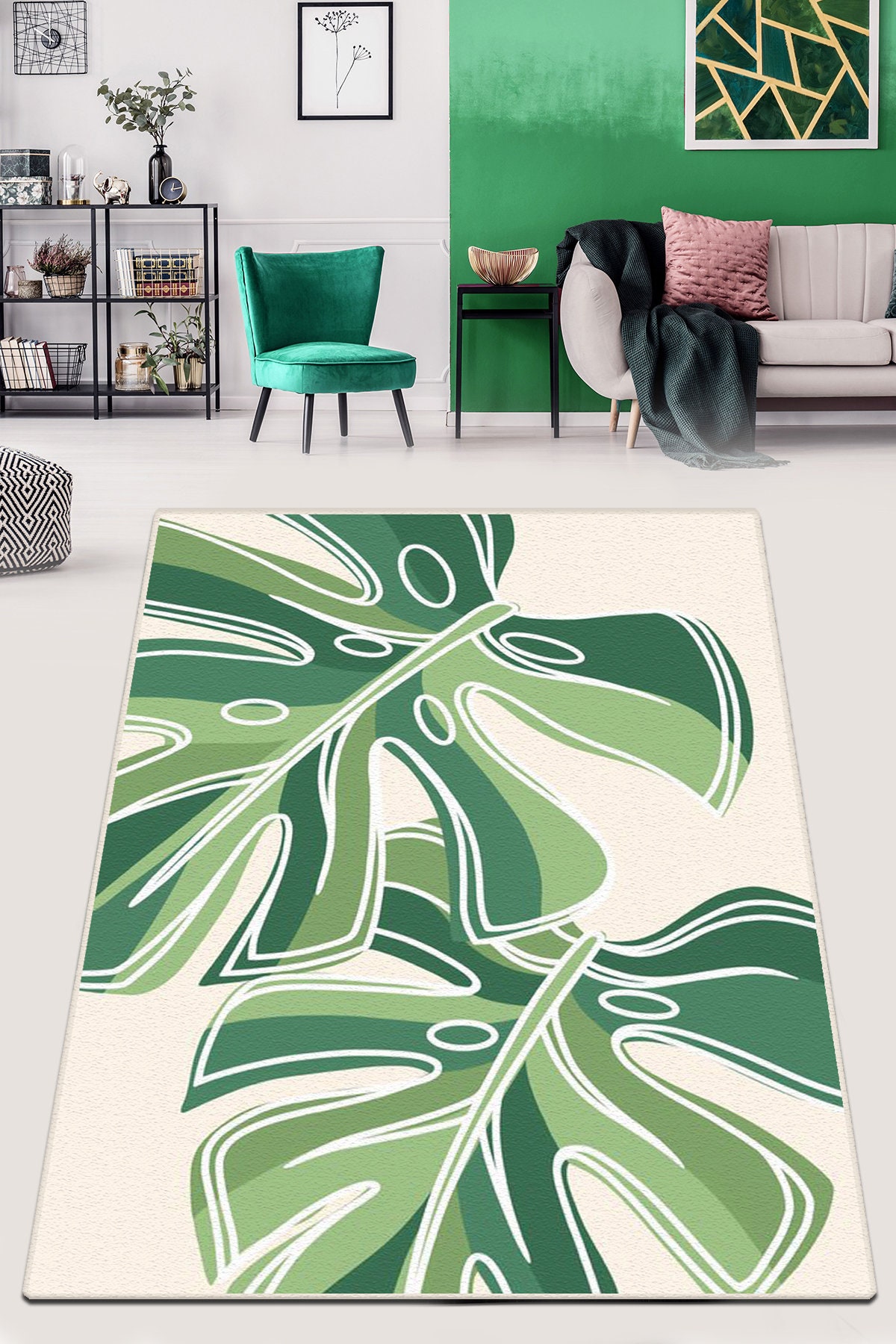 MONSTERA AREA RUG Monstera Plant Living Room Rug Monstera Etsy