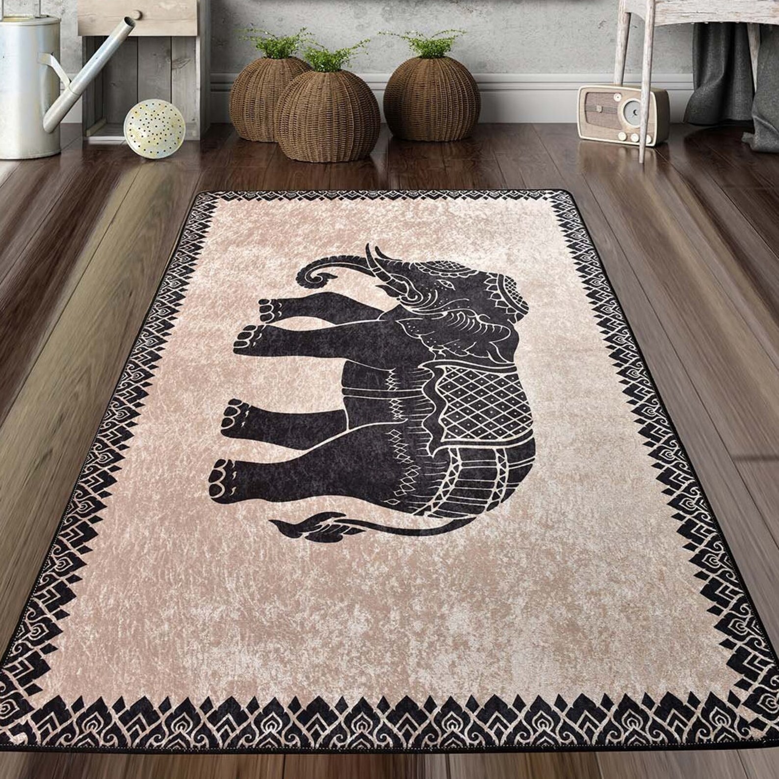 ELEPHANT AREA RUG / Digital Print Rug Elephant Design Rug Etsy