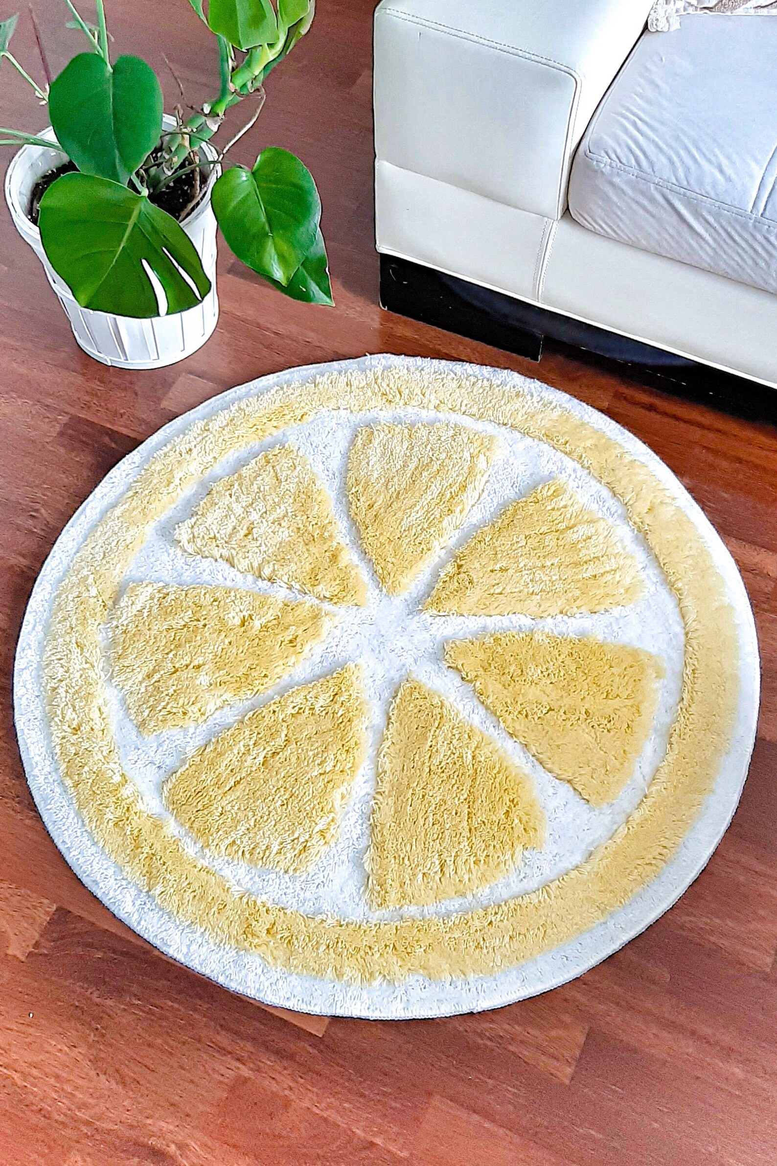 SHAGGY YELLOW RUG / Circle Fluffy Lemon Rug Shaggy Accent Etsy