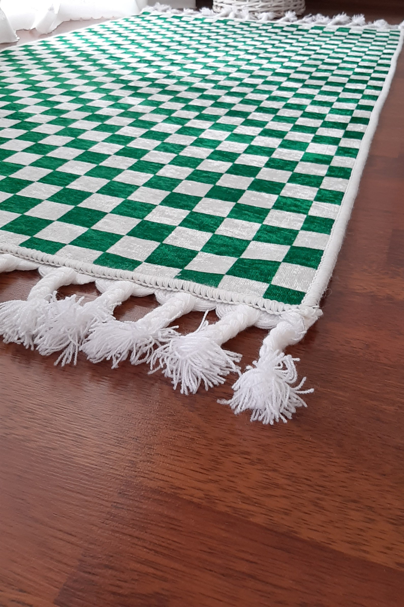 GREEN CHECKERED RUG Green and White Checkered Area Rug Etsy