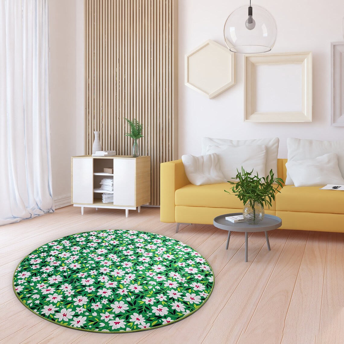 FLOWER GARDEN RUG Circle Flower Rug Flower Bedroom Rug Green Etsy