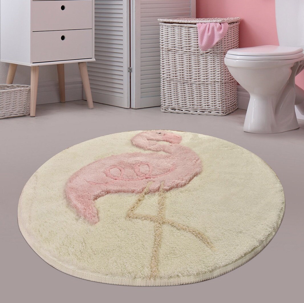 FLUFFY FLAMINGO RUG Circle Bathroom Rug Ultra Soft and Fluffy Etsy