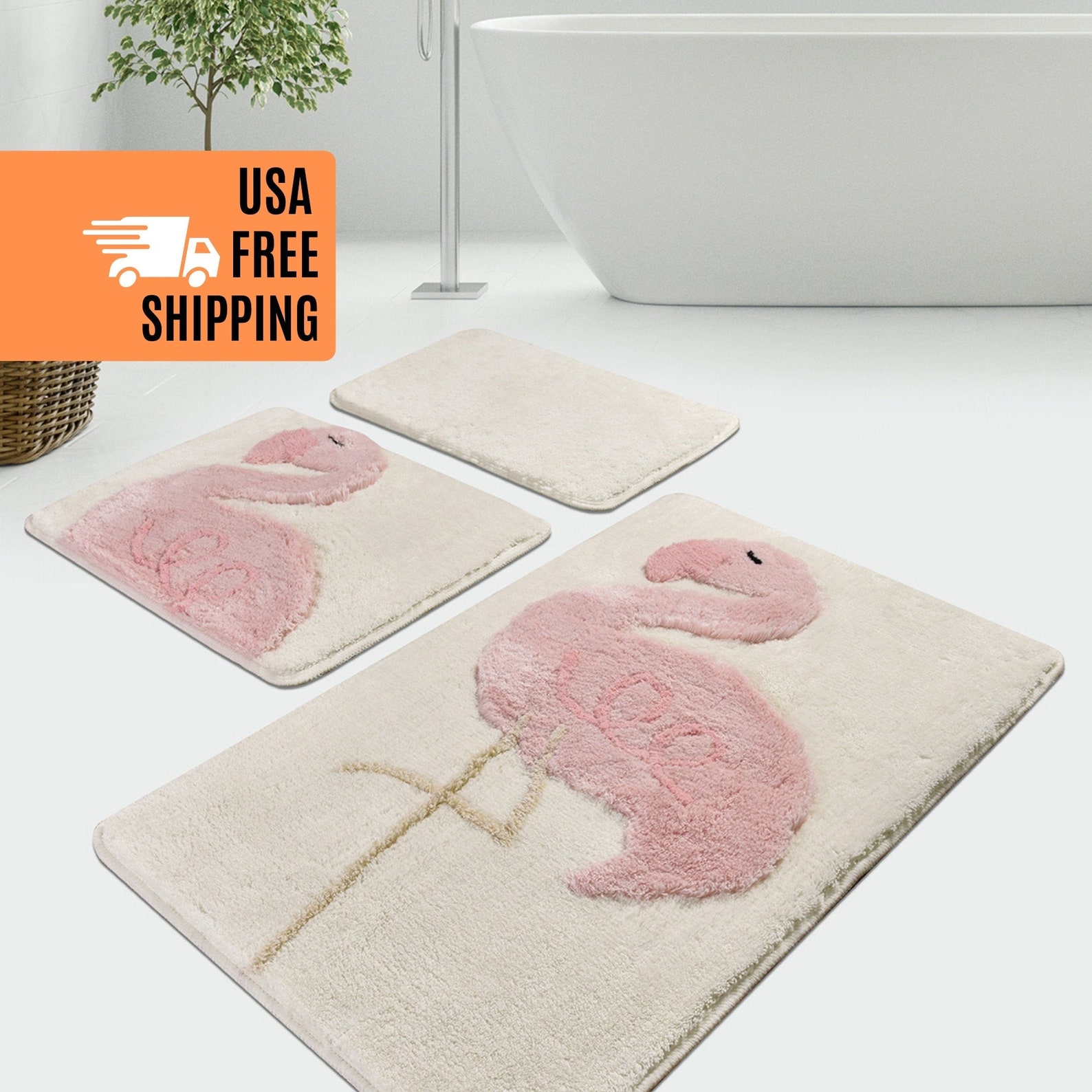 FLUFFY FLAMINGO RUG Set of 3 Fluffy Bathroom Rug Set 3 Etsy