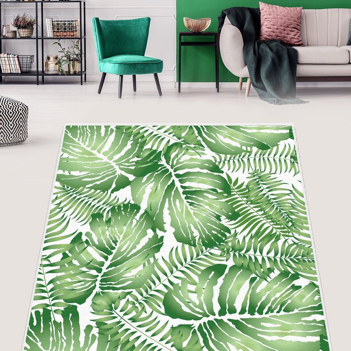 BANANA LEAF RUG Plant Area Rug Green Nonslip Area Rug Etsy