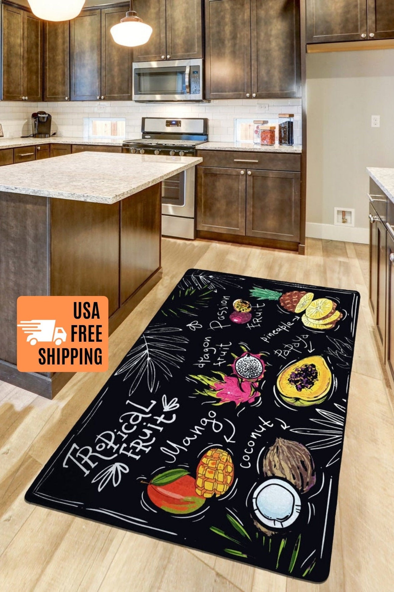 TROPICAL FRUITS RUG Kitchen Rug Fun Kitchen Rug Tropical Etsy