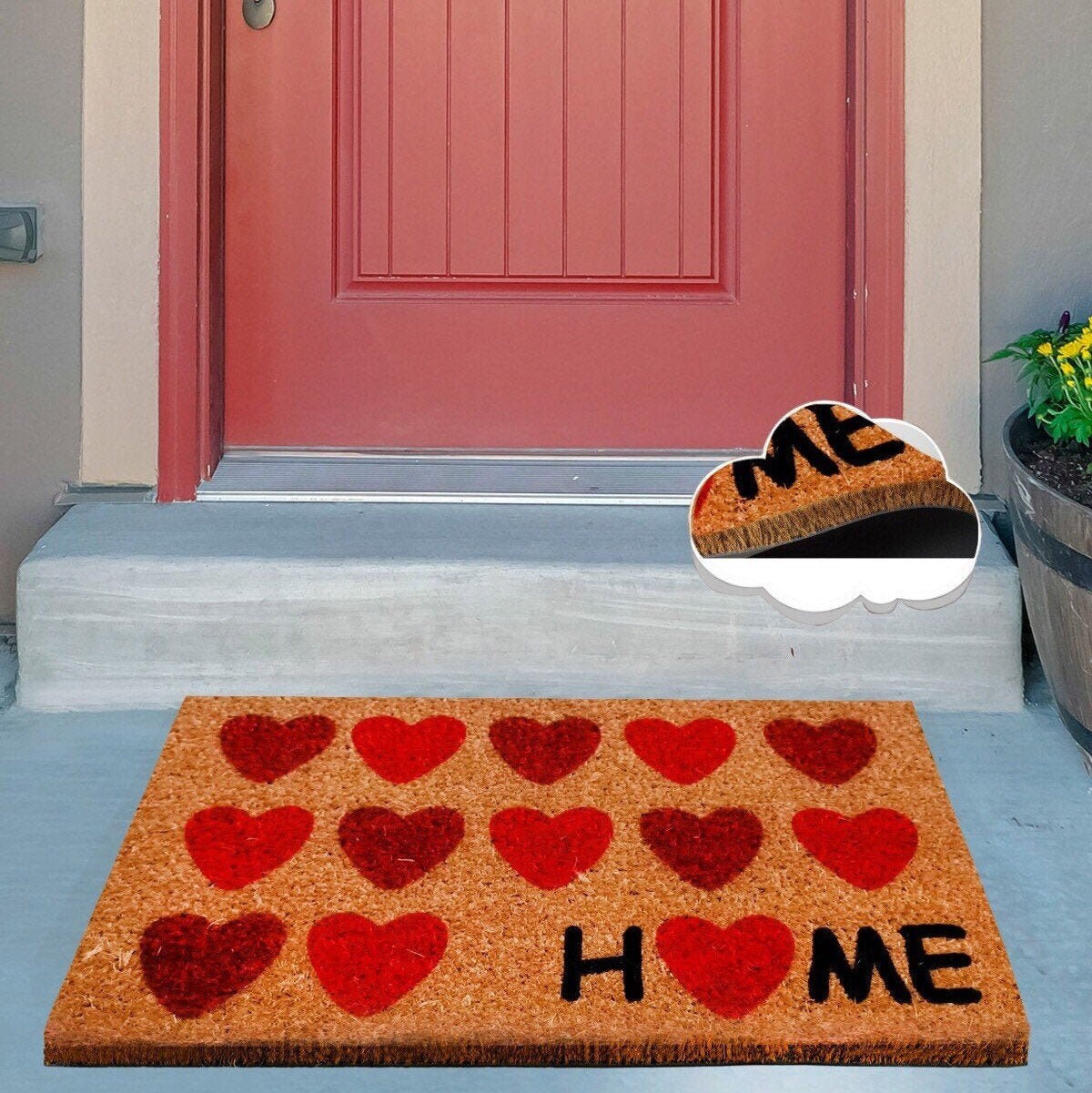 LOVE HOME DOORMAT Red Hearts Doormat 100 Natural Durable Etsy