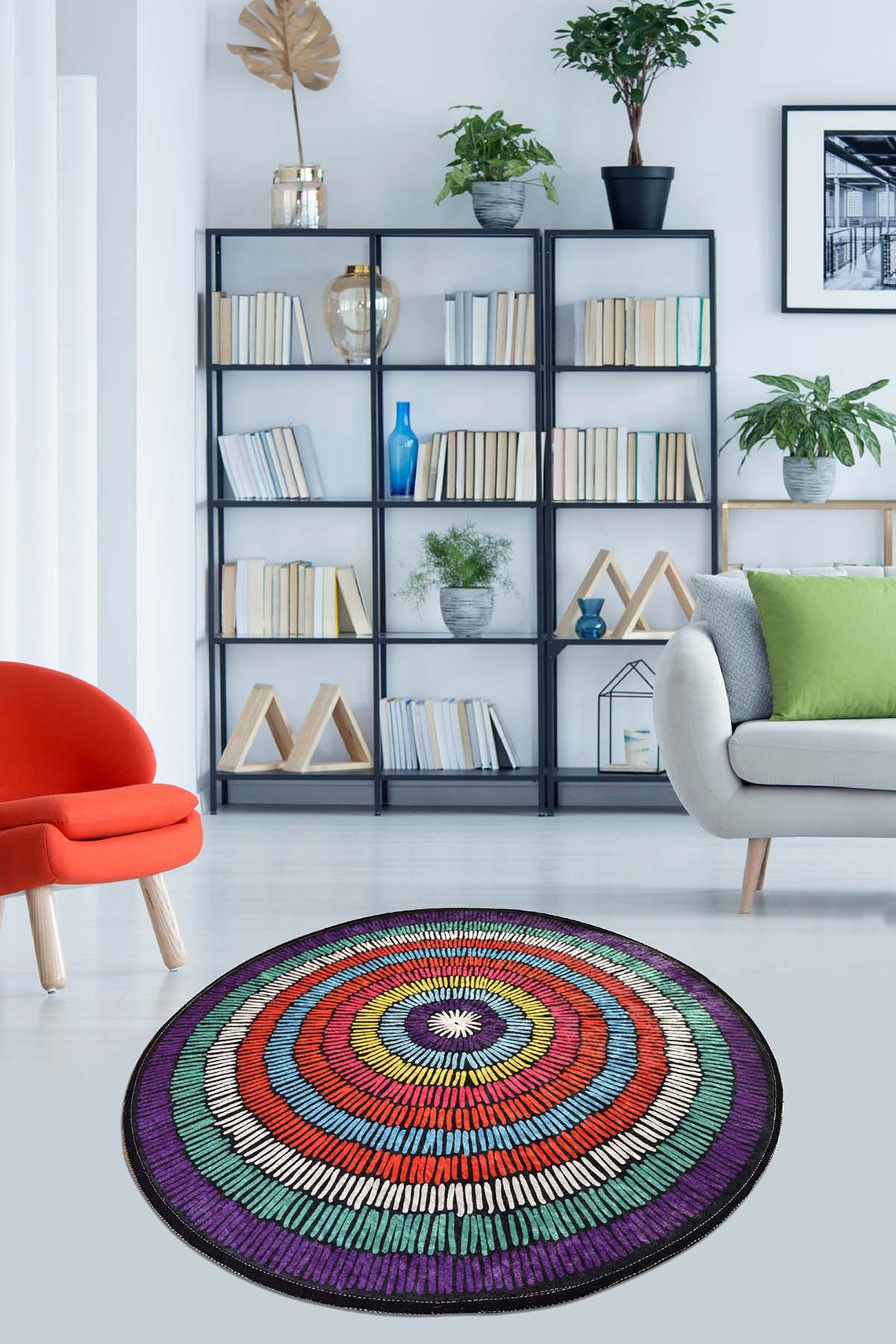 COLORFUL CIRCLE RUG // artsy colorful circle rug nonslip Etsy