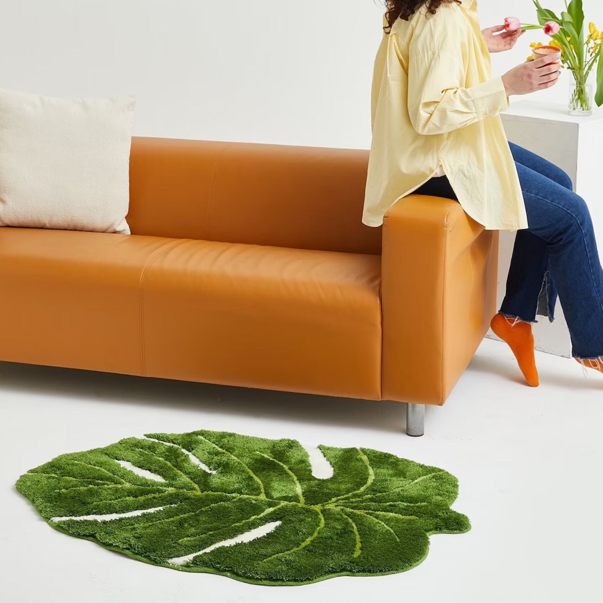 MONSTERA LEAF RUG Rugs for Bedroom Aesthetic Minimalist Etsy