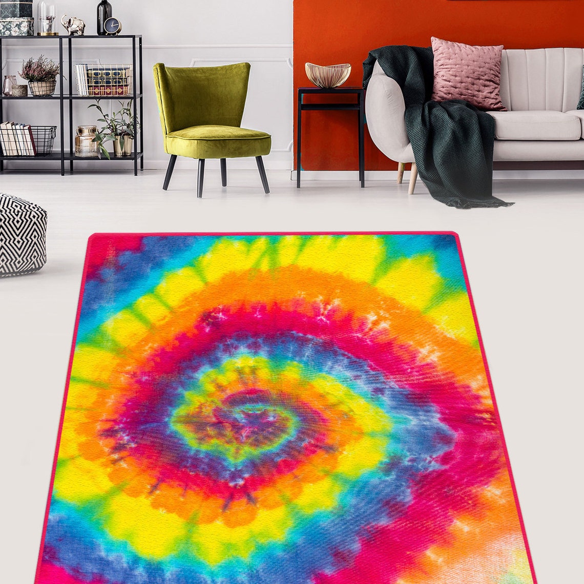 RAINBOW AREA RUG Colorful Swirls Patterned Area Rug Nonslip Etsy