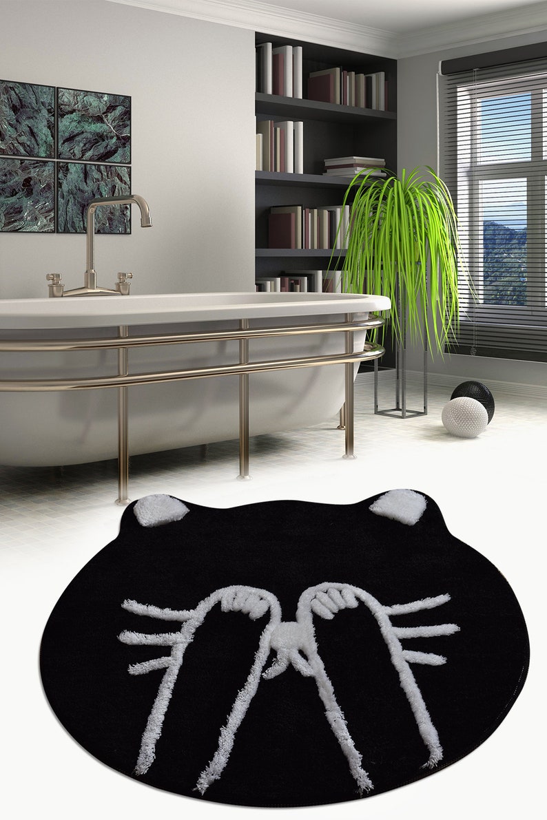 FLUFFY CAT RUG Shaggy Circle Cat Shaped Rug Nonslip Fluffy Etsy