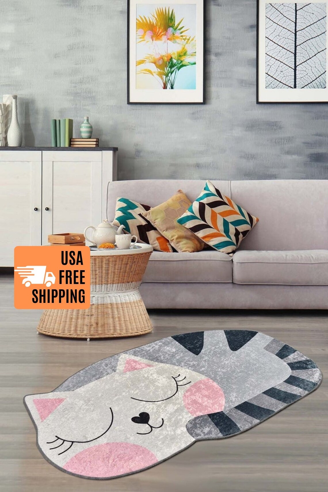 SLEEPING CAT RUG Kids' Room Area Rug Cute Nursery Rug Etsy