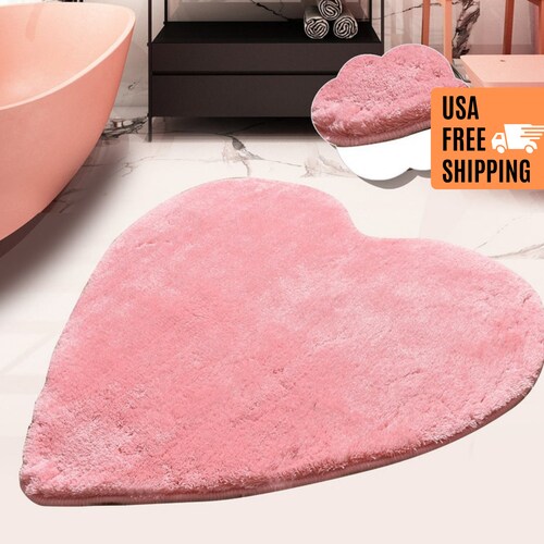 FLUFFY HEART RUG / Pink Ultra Soft and Fluffy Heart Shaped Etsy
