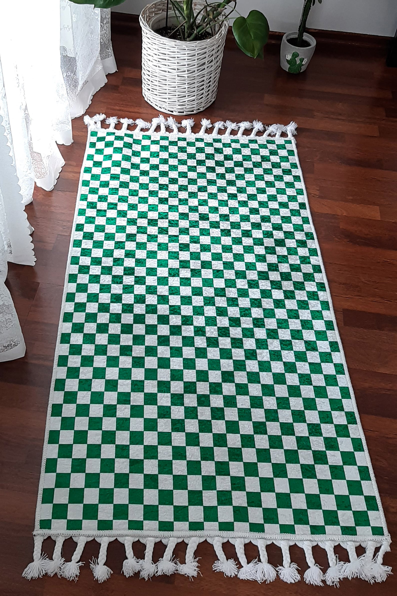 GREEN CHECKERED RUG Green and White Checkered Area Rug Etsy