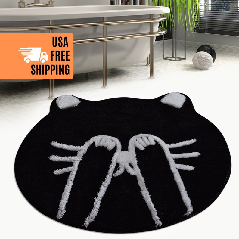 FLUFFY CAT RUG Shaggy Circle Cat Shaped Rug Nonslip Fluffy Etsy