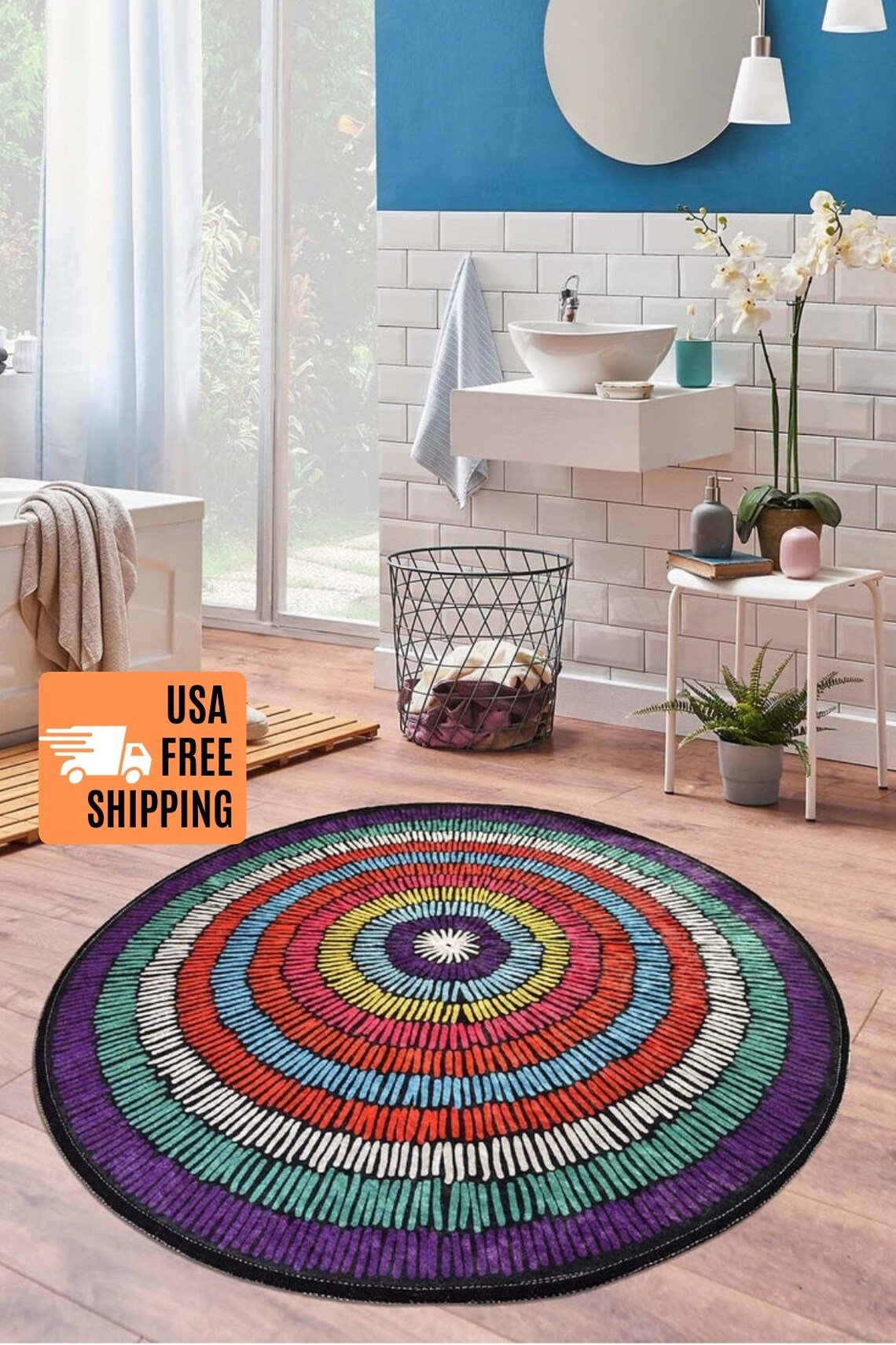 COLORFUL CIRCLE RUG // artsy colorful circle rug nonslip Etsy